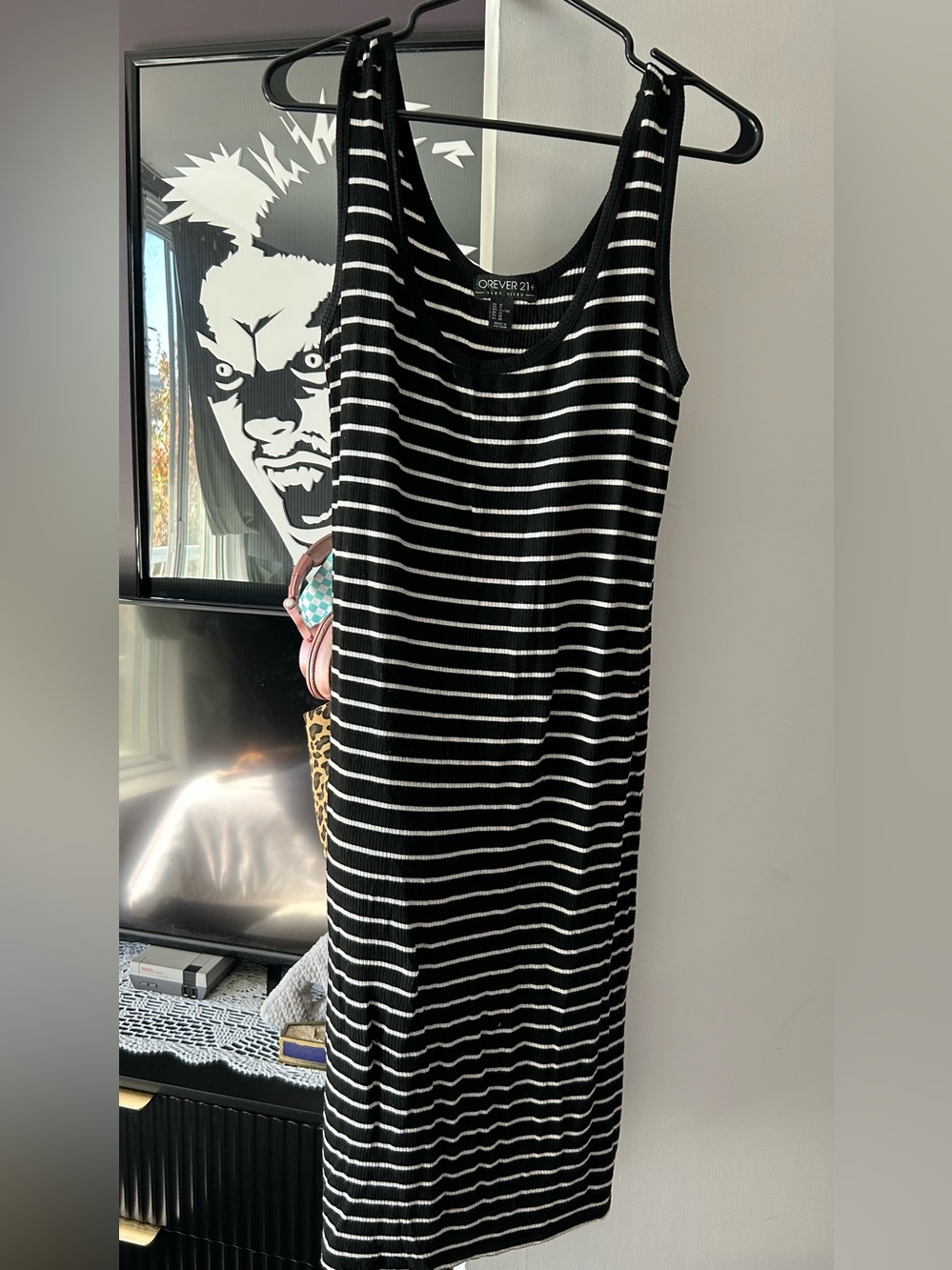 Plus size Forever 21 Black & White Striped Ribbed Midi Tank Dress